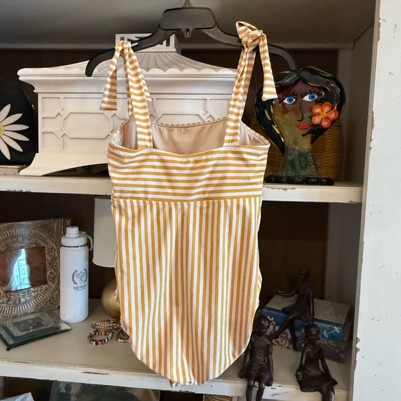 Albion the cabana one piece swimsuit in yellow stripe size Small tie shoulder - Picture 7 of 7